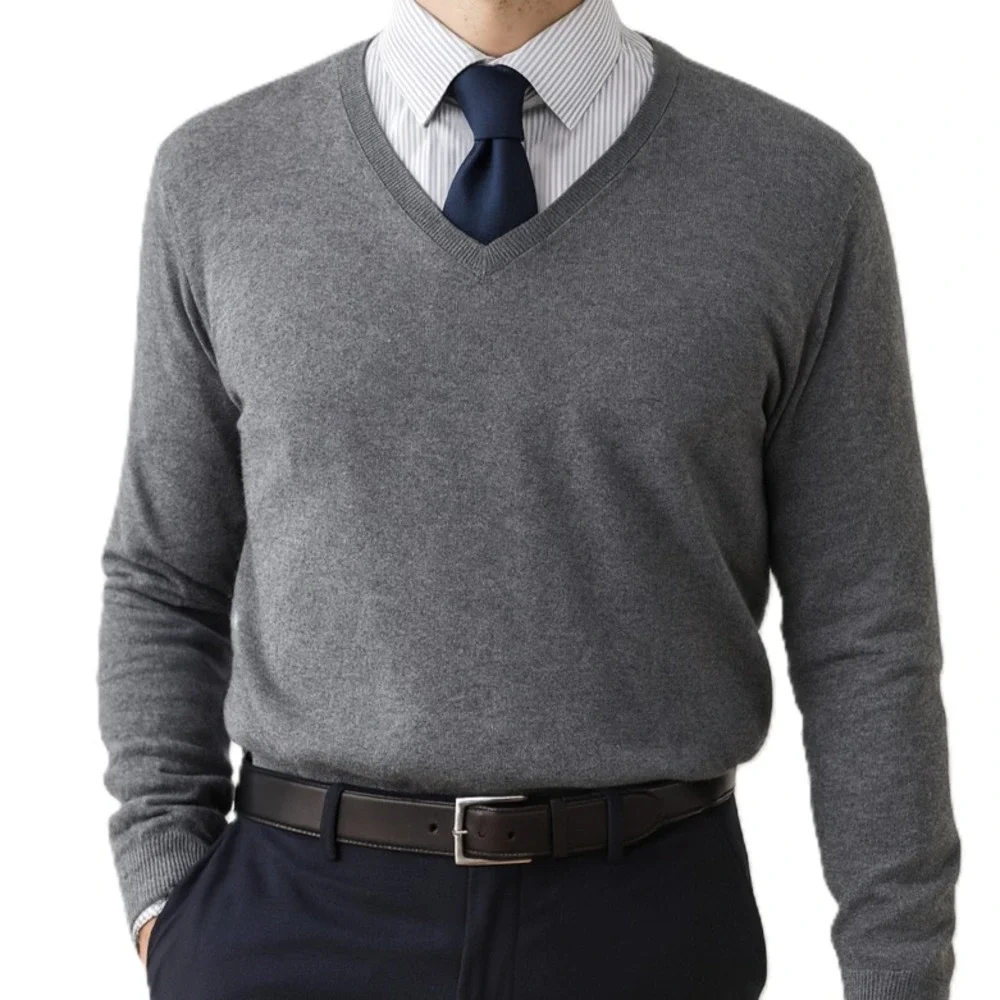 Banana Republic Mens L Gray V-Neck Sweater Silk Cotton Cashmere Blend Preppy‎
